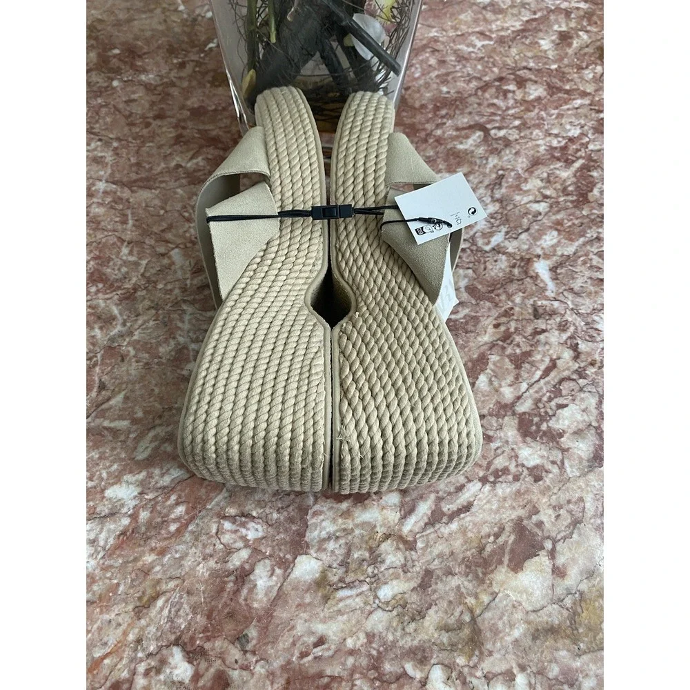 NWT Zara Jute Platform Y2K Wedge Heels Leather Upper Criss-Cross Sandals US 9/40 - Picture 6 of 10